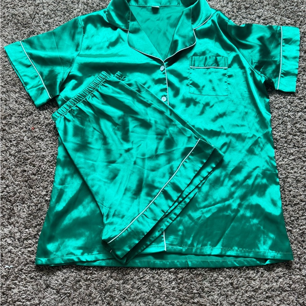 Satin Teal Pajama Set